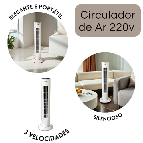 Ventilador De Coluna Torre Vertical 220v Silencioso Branco Compacto Econômico Leve