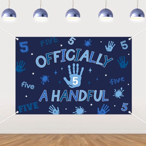 Fournitures de 5e anniversaire garçon avec banderole bleue et noire Wonmelody