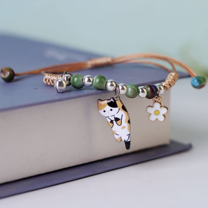 Pingyongchang 6Pcs Cute Animal Cat String Rope Braided Bracelet for Women Lovely Cartoon Kitten Flower Handmade Adjustable Bracelet Animals Cat Lover Friendship Jewelry Birthday Gifts4