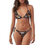 Colorful Katrina Sugar Skull Cat And Flower Women'S Bikini Swimsuits Medium