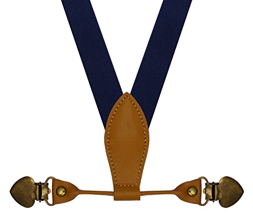 Wdsky Boys' Suspenders And Bow Tie Set Adjustable With 4 Heart Clips 30" Navy Blue #TOP1