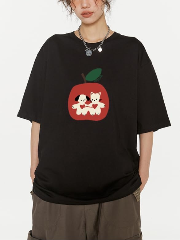 Whimsy Twee Clothes for Women Oversize Graphic Apple Tee Y2k Fashion Whimsical Clothes Streetwear - Image 2