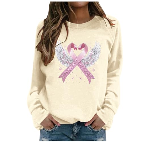 Womens Sweatshirt Breast Cancer Awareness Tops Pink Ribbon Inspirational Pullover Crewneck Long Sleeve Fall Clothes - image 1