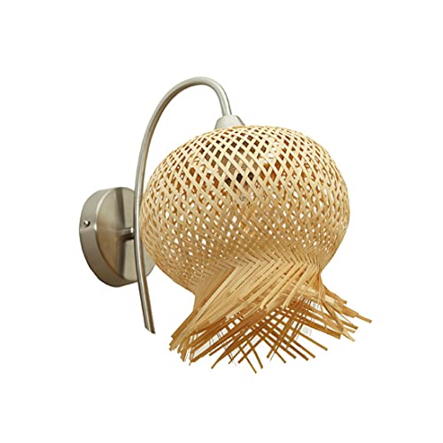 XHJL Osier Bambou Applique Appliques Murales Intérieur Lanterne Bricolage Abat-Jour En Rotin Luminaires Rustiques Appliques Murales Décor pour Salon Restaurant Café Bar Couloir, Base E27 Cover