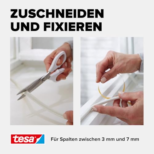 tesa INSULATION Gummidichtung XL - Selbstklebende Dichtung zum Isolieren von Spalten an Fenstern und Türen - Weiß - 6 m x 9 mm x 7 mm