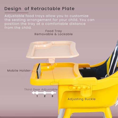 Image of Baybee 3 in 1 Auro Baby High Chair for Kids | Feeding Chair with 3 Height Adjustable & Basket, Booster Seat with Food Tray, Toy Bar & Safety Belt | High Chair for Baby 6 Months to 4 Years Boys Girls (Blue)