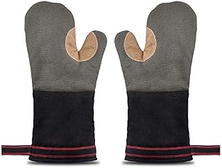 Oven Gloves Heat Resistant 500Leather Gauntlet Heatproof Kitchen Oven Mitts for Men Chef Cooking Home BBQ Grilling Baking Pizza Microwave Double Soft Cotton Long Thick Large Heavy Duty 1 Pair (Grey)
