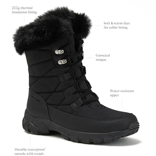 Lands' End Expedition Max Waterproof Insulated Womens Snow Boots, Winter Boots for Women, Medium or Wide Width Sizes 6 to 11, Black, Brown, Blue, White or Grey Winter Shoes - Black, 7.5 Medium