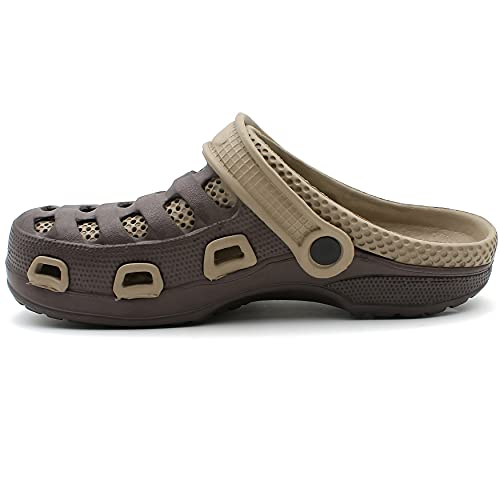 Men's Garden Clogs Shoes Slippers Sandals Two Tone Ventilated Summer Beach Casual Relax Backyard (Brown, Numeric_12) #TOP3