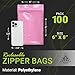 APQ Plastic Zipper Bags for Packaging 6 x 8, Pink Anti-Static Heavy Duty Resealable Plastic Bags 100 Pack, Reusable Zipper Bags for Packaging Products 4 Mil, Plastic Zipper Baggies for Small Business
