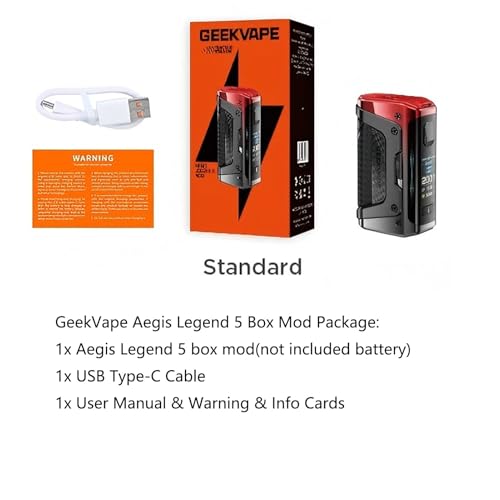 GEEKVAPE Aegis Legend 5 Mod |200W Various Working Mode: ECO/SMART/NORMAL/CUSTOM/TC Support, Support Z Sub Ohm Tank/Z Nano 2 Tank/Z Fli 2 Tank, (No Tank/No Coil) (Carbon Schwarz)