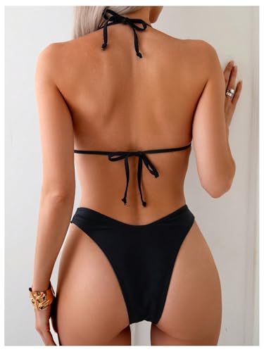 Women's 2 Piece Bikini Sets Triangle Thong Halter Bathing Suit High Cut Swimsuit Vacation Outfits2
