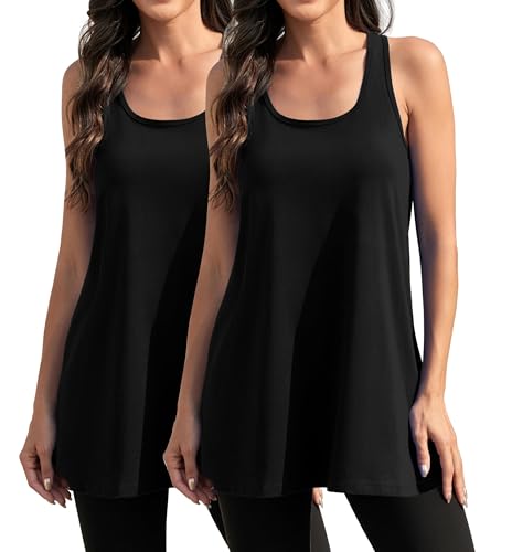 Workout Tops for Women Racerback Tank Tops for Women Long Yoga Tank 2 Pack