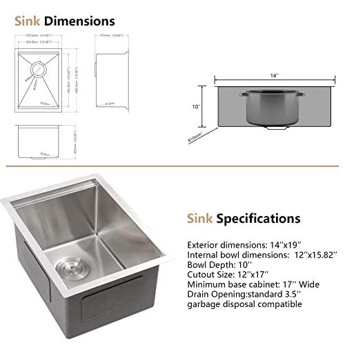 14 Undermount Bar Sink Workstation - Dcolora 14 Inch Stainless Steel Bar Prep Sink With Ledge Round Corner X Grooves Wood Cutting Board 16 Gauge Single Bowl Rv Camper Kitchen Sink Basin #TOP4