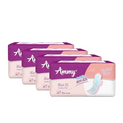 Image of Ammy Super Absorbent Maxi Thick Sanitary Pads - 60 Pcs XXL for Heavy Flow | Cottony Soft, Rash-Free, Leak-Lock with 6-Layer Shield & Active Flow Layer | Pack of 4