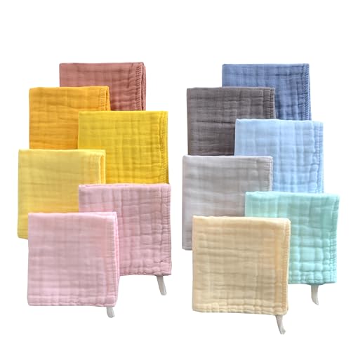 Image of MUKIN Colorful Baby Washcloths - Muslin Cotton Wash Cloths for Babies, Ultra Soft Newborn-Toddler-Infant-Child Washcloths Burp Cloths.12 Pack Face Bath Towels Reusable for Unisex Baby.