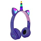 JUVEL Auriculares con diseño de Unicornio y Gato Iluminado Cascos Bluetooth Inalámbricos con luz LED, Ajustable, Plegables para Movil, Tablet,PC...