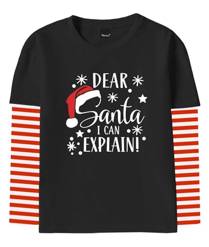 Image of Remimi Unisex Kids Christmas Long Sleeve Shirt Xmas Print Stripe Shirts 2-12 Years
