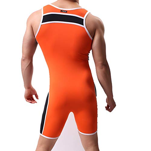 CSMARTE Herren Jockstrap Gymnastikanzug Unterwäsche Jumpsuits Wrestling Singlet Bodysuit Bademode Orange, M, Orange