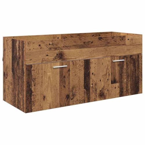 Heofavd Meuble sous lavabo de 100 cm, aspect bois vieilli, armoire de salle de bain avec 2 portes pour une salle de bain bien rangée, meuble bas moderne en...