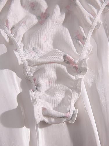 Image of GORGLITTER Women's 5pack Cute Panties Floral Print Low Rise Frilly Panties | Low Waist Underwear Set, Bow Lettuce Trim, Coquette Clothes