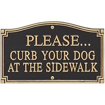 Whitehall Products 10467 Statement Plaque, Small Wall/Lawn-Please Curb Your Dog at The Sidewalk, Black/Gold