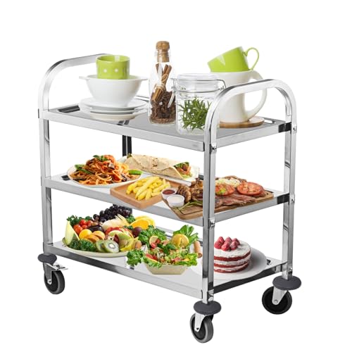 HLC Carro De Servicio De Acero Inoxidable De 3 Niveles con Ruedas para Catering Carro De Cocina con Ruedas De Bloqueo para Hoteles De Cocina - 72x40x82cm