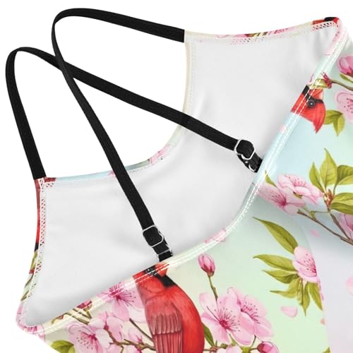 Vibrant Red Cardinals Birds Kids One Piece Swimsuit Girls, Summer Beach Bathing Suit, 3-104