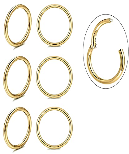 Unisex Dainty Tiny 18k Real Gold Plating Cartilage Huggie Hoop Earrings 16G Surgical Steel Small Endless Hinged Hoops Earring for Earlobe Cartilage Helix Rook Daith Conch Nose Lip Body Piercing