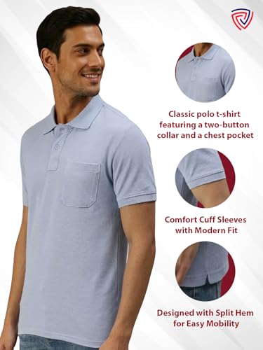 Image of Lux Cozi Men's Polo T-Shirt Regular Fit Half Sleeves with Pocket | Cotton Blend Polo Neck Collar T-Shirt for Men | Casual, Office Comfortable Breathable T-Shirt | Stylish Plain Tee