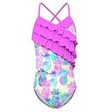Idgreatim Pineapple Swimsuit for Girls 7 8 Cute Pink Ruffles Bathing Suit Hawaiian Beach Style Swimwear Gift for Summer Vacation