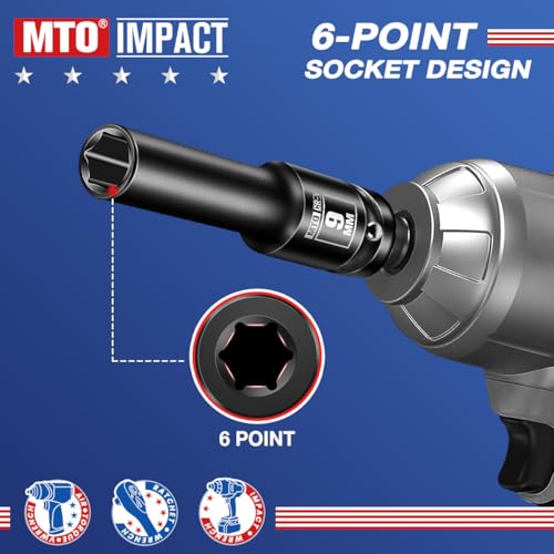 Image of MTO 1 /2 inch Drive 9mm Deep Impact Socket, 6-Point Metric Socket for Automotive Maintaince, CR-V Steel Meets ANSI Standards