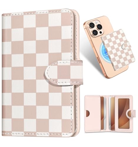 Image of Shorogyt for Magnetic Phone Wallet Compatible with Magsafe Card Holder - Luxury Slim Leather Mag Wallets for Women Fit 4 Cards, for iPhone 17 /16 /15 /14 /13 /12 Series for Apple RFID Magnet, Checkered