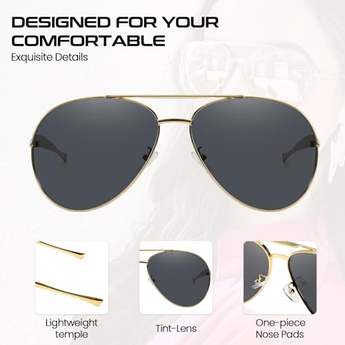 SODQW Oversized Aviator Sunglasses for Women Men Trendy Metal Sun Glasses With Double Bridge UV Protection3