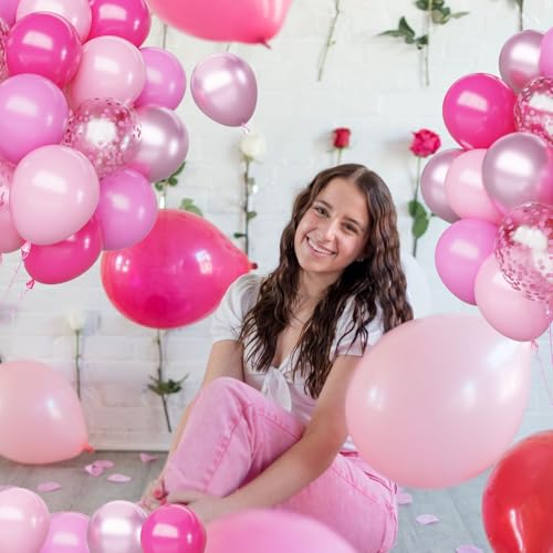 Image of Pink Balloons Set, 65Pcs 12Inch Hot Pink Latex Balloons Baby Light Pink Balloon for Girls Women Baby Shower Wedding Valentine's Day