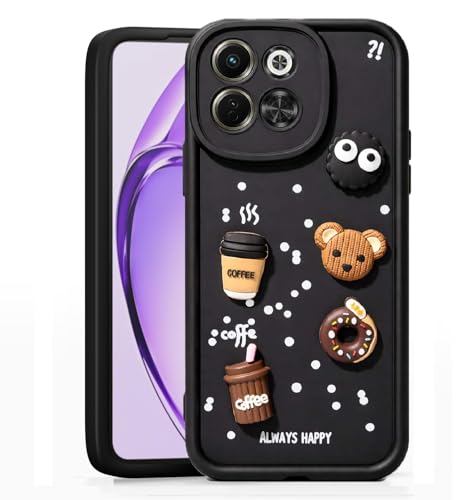 Image of Bintage CASE Cute Fun Taddy Cartoon 3D Ball Bear Milk Cake Coffee Silicon Case Full Body & Camera Protection Back Cover Compatible for Tecno Pova 6 Neo 5G - Black