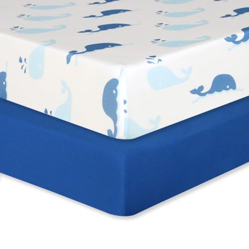 Image of Hevituwhe 38x26 Pack and Play Mattress Sheets Breathable Material Sheets for Pack and Play Mattress 38x26 Pack Dolphin Heart, Blue