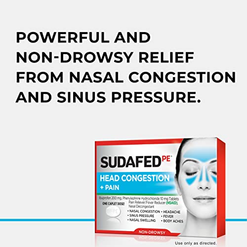 Sudafed Pe Non-Drowsy Head Congestion + Pain Relief Caplets With Ibuprofen 200 Mg & Phenylephrine Hcl 10 Mg, Nasal Decongestant & Nsaid Pain Reliever & Fever Reducer, 20 Ct #TOP2
