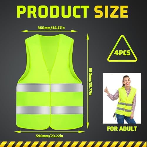 FAELNK Warnwesten Auto Pannenweste Warnweste 4 Stück Sicherheitsweste Neongelb KFZ Pannenhilfe Reflektierende Warnwesten für Autofahrern Arbeitskräften Pannenhilfe warnwetse – Bild 2