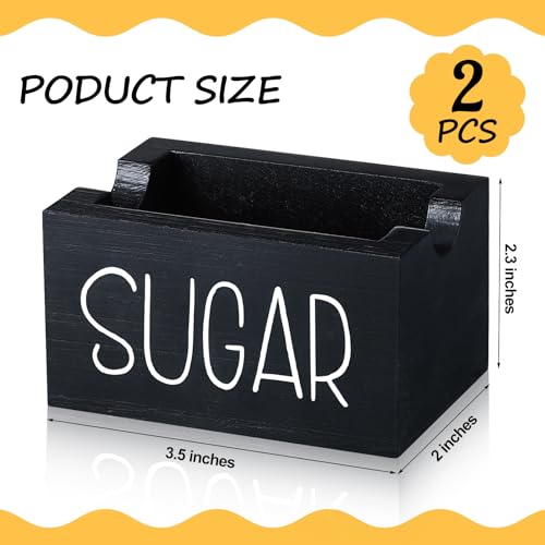 Spiareal 2 Pcs Sugar Packet Holder Farmhouse Sugar Packets Caddy Wood Sugar Packet Basket Small Sugar Caddy Sugar Packet Organizer for Coffee Bar Tea Storage, 3.5\" x 2.3\" x 2\" (Black)