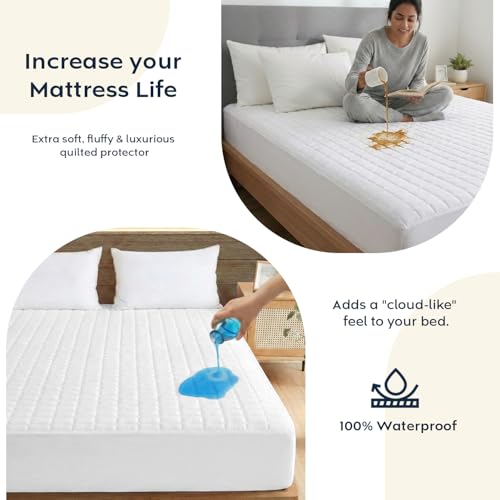 Image of Ayka 100% Waterproof Quilted Mattress Protector Single Size 78x36 inch Breathable Noiseless Ultra Soft Fitted Bed Protector Mattress /Bed Cover (White, Single (78 * 36 inch))