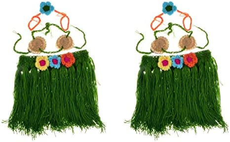 Sosoport 6 Pieces Girls Handmade Crochet Knit Hula Costume Set Photography Props (Skirt with Flowers)