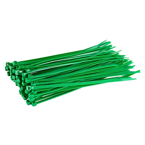 GTSE 100 Pack of Green Cable Ties, 200mm x 2.5mm Premium Tie Wraps, Nylon Zip Ties