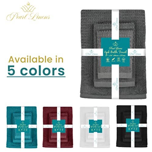 Pearl Linens 100% Cotton Premium Bath Towel Set Of 6 For Bathroom, Waffle Towels For Home, Hotel, Spa, Absorbent, Soft, 2 Large Bath Towels, 2 Bath Hand Towels & 2 Wash Cloths For Your Body, Gray #TOP6