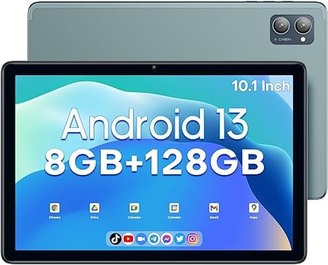 xiskt Android Tablet 10.1 inch Android 13 Tablet,8(4+4) GB&128GB Storage(Expand to 512GB), Dual 13MP+5MP Camera, 6800mAh, WiFi, Bluetooth 5.0,GPS