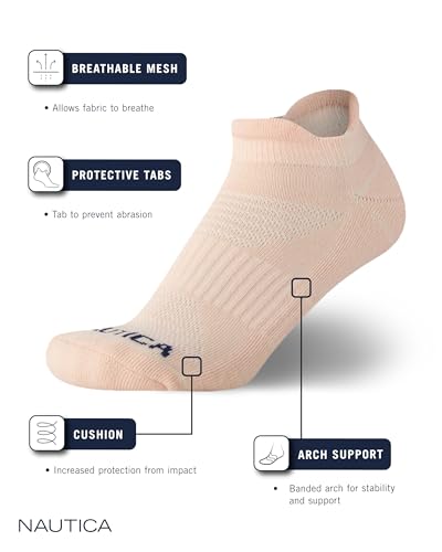 Image of Nautica Womens Low Cut Socks with Tab Mesh Cushioned Ankle Socks, 12 Pack | Breathable Mesh Fabric, Protective Tab, Cushioned Key Areas, Banded Arch Support, Low Cut Ankle, Shoe Size 4-10