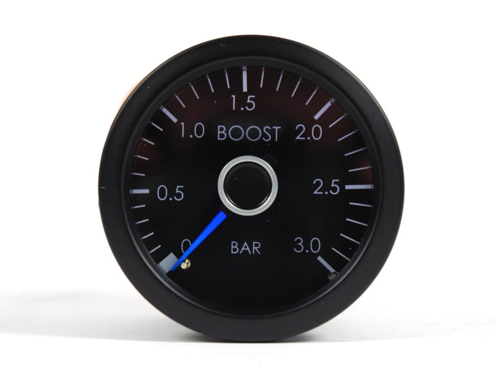 Ladedruckanzeige 3 Bar Blaue Nadel Schwarzer Ring und schwarzes Ziffernblatt Super White LED im neuen Sport Style Boost Durchmesser: ca. 52mm 1013094
