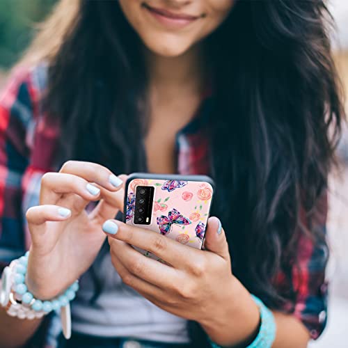 Nuouxoco For Tcl Stylus 5G (T779W) Phone Case With Lanyard Strap Flowers Butterfly Design Shockproof Protective Case For Girls Women Slim Floral Cover For Tcl Stylus 5G - Rose Butterfly #TOP7
