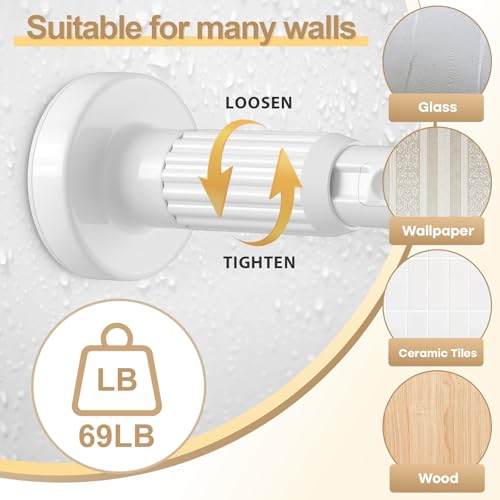 Image of White Heavy Duty Tension Shower Curtain Rod 41-67 Inches for Bathroom, Window, Adjustable Spring Rod for Closet, Doorway, No Drilling,One-bond stretching