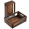 Rustic Countertop Nesting Basket with Handle Wooden Countertop Baskets Set for Countertop Fruit Veggies KitchenGift Basket Small Decorative Wood Wire Containers with Handle Set of 2